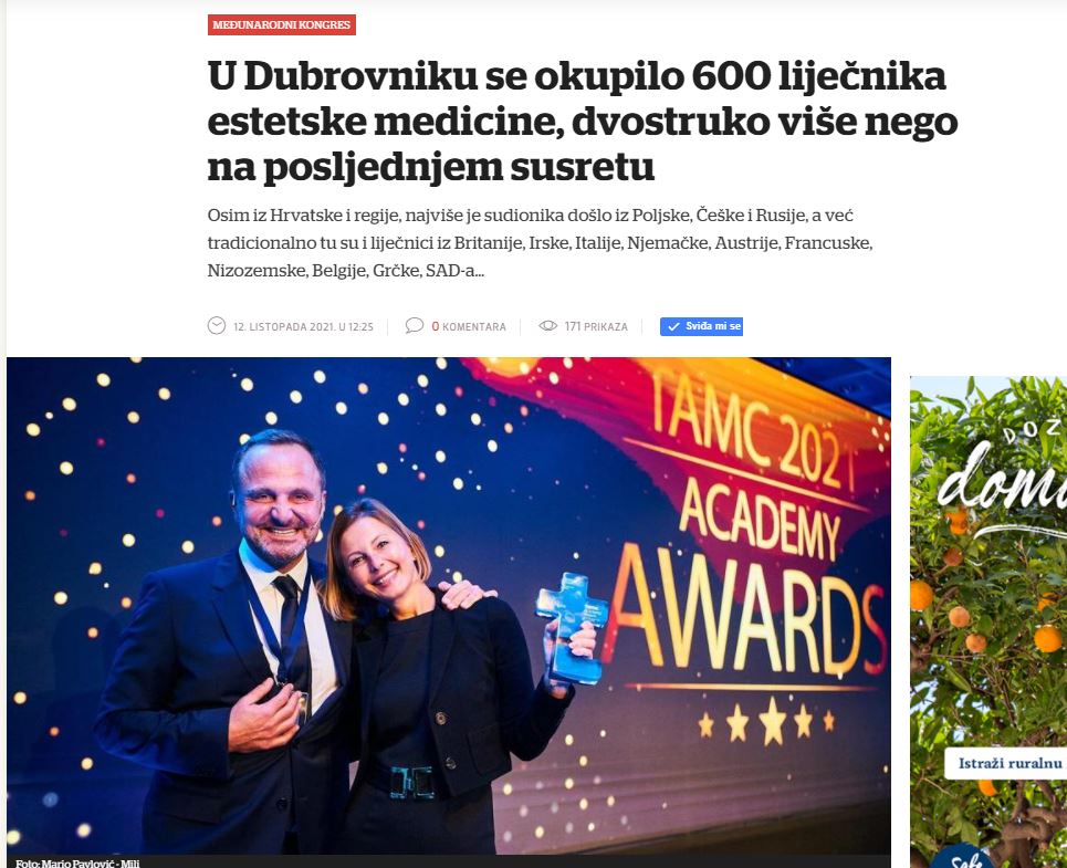 Mediji o TAMC 2021 kongresu: U Dubrovniku se okupilo 600 liječnika estetske medicine, dvostruko više nego na posljednjem susretu